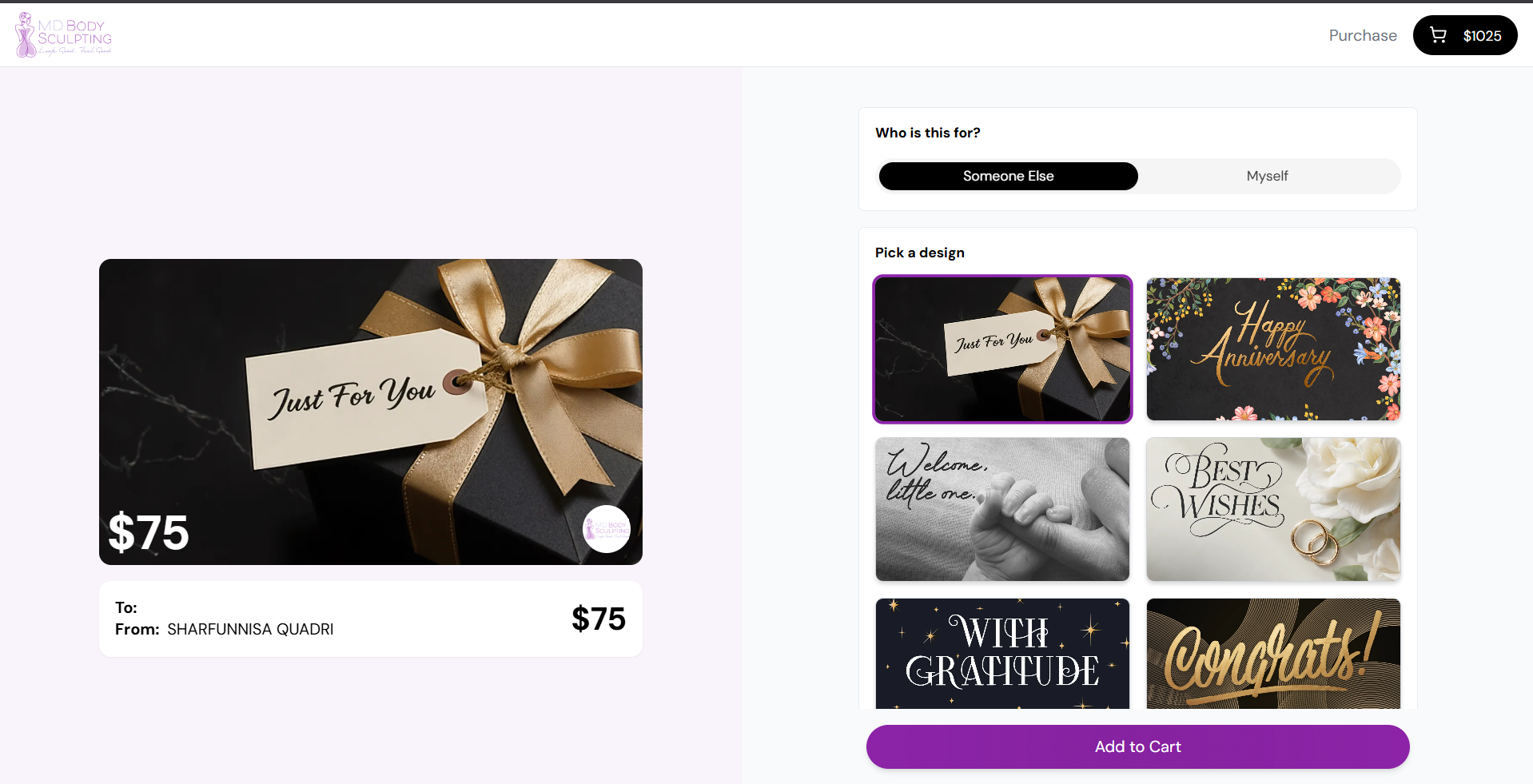 Gift Card Checkout Preview